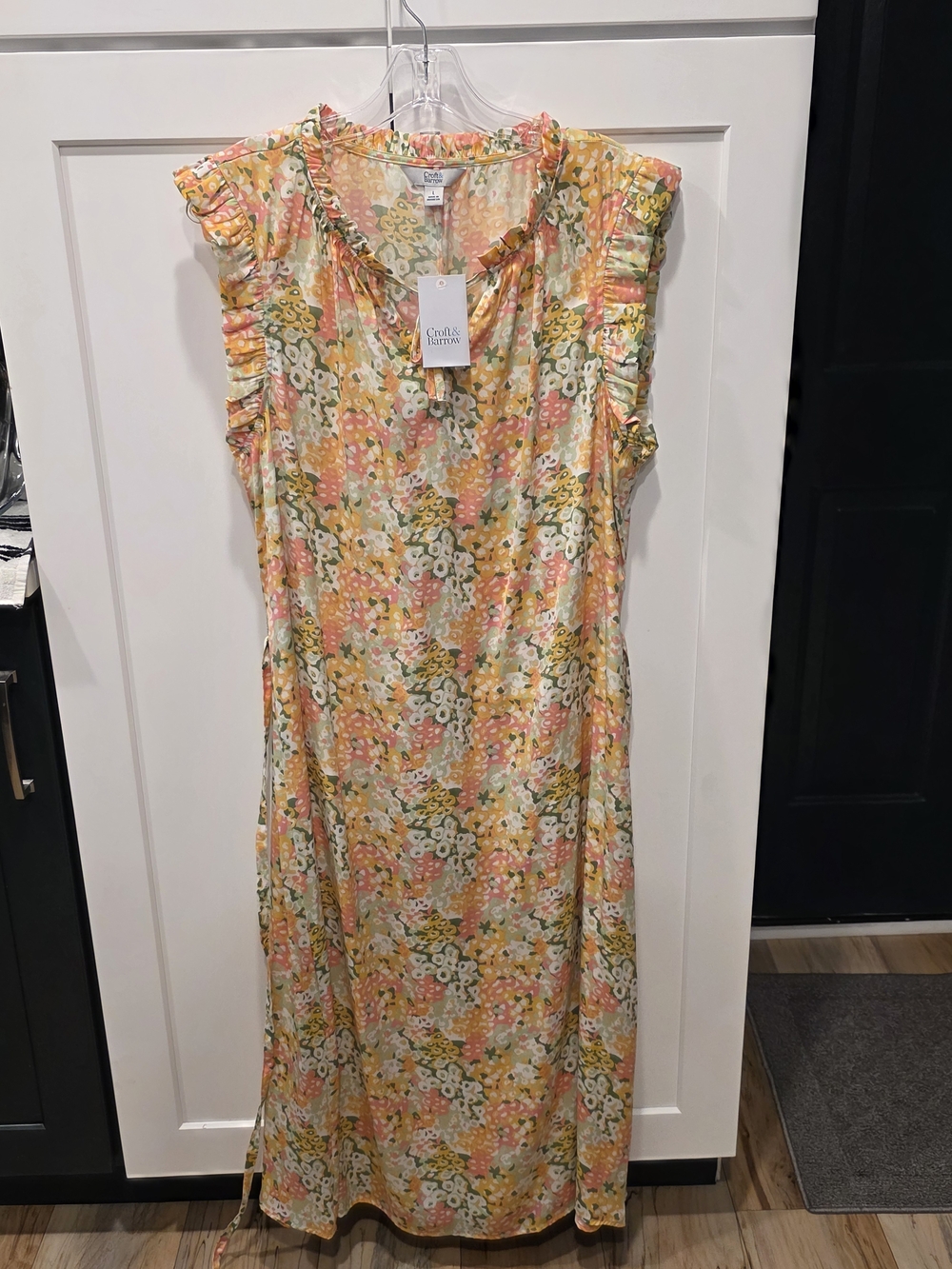 croft & barrow Peach Floral Midi Dress with Ruffle Trim